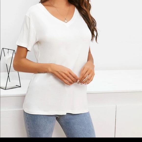 v neck tee shirt top white basic minimalist - Picture 7 of 7